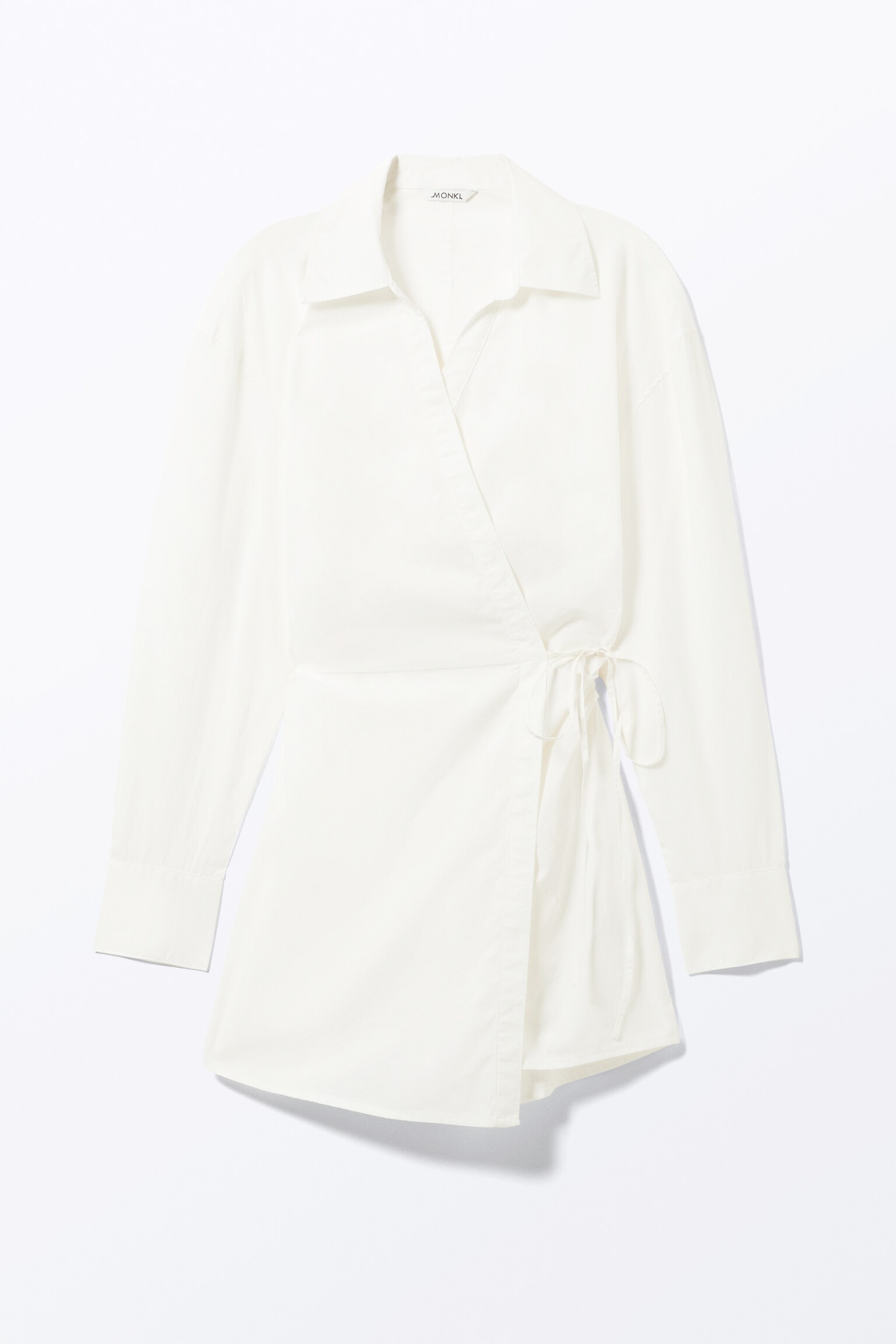 Long-Sleeved Mini Wrap Shirt Dress - White/Light Blue Pinstripe - 3
