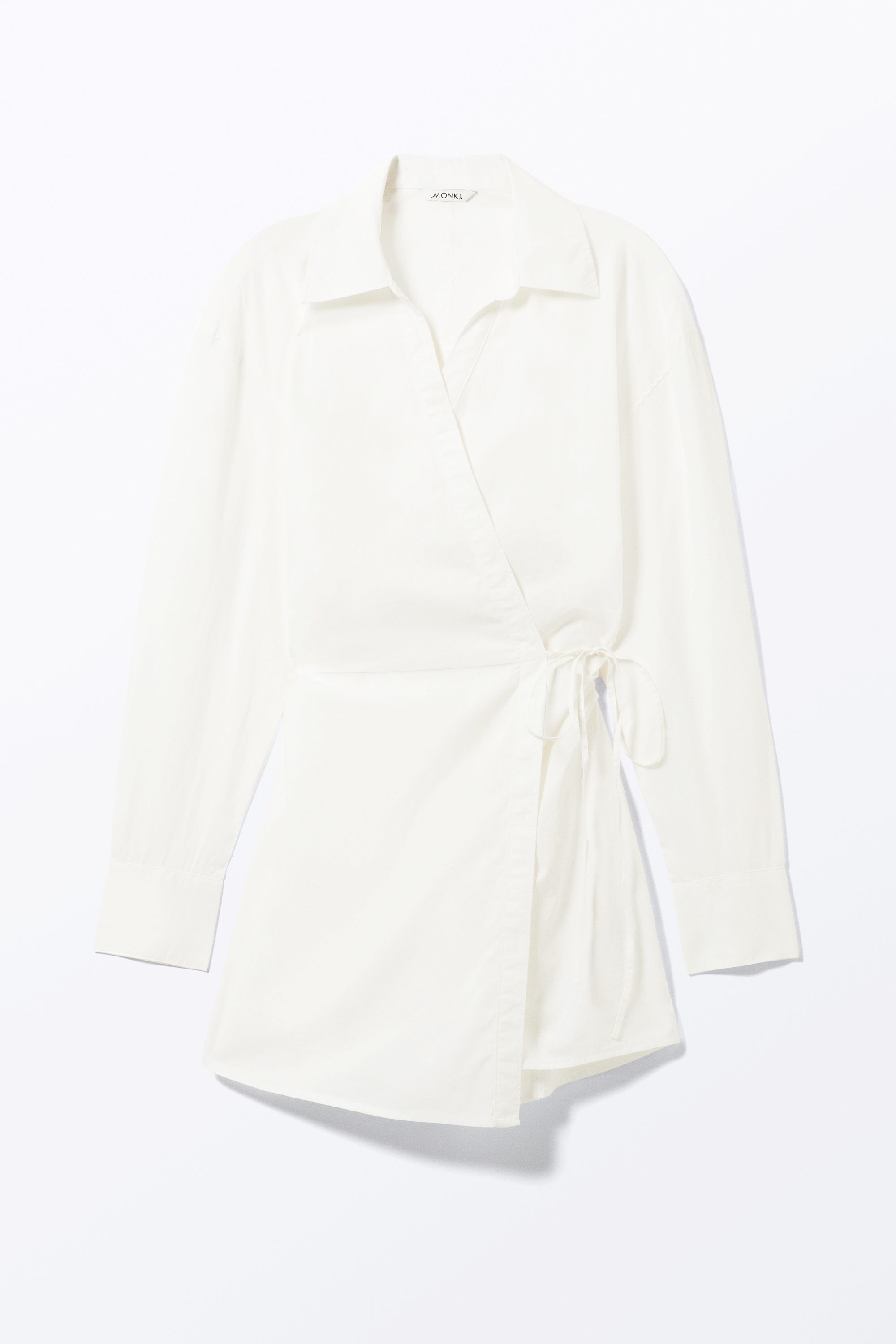 White - Long-Sleeved Mini Wrap Shirt Dress - 6