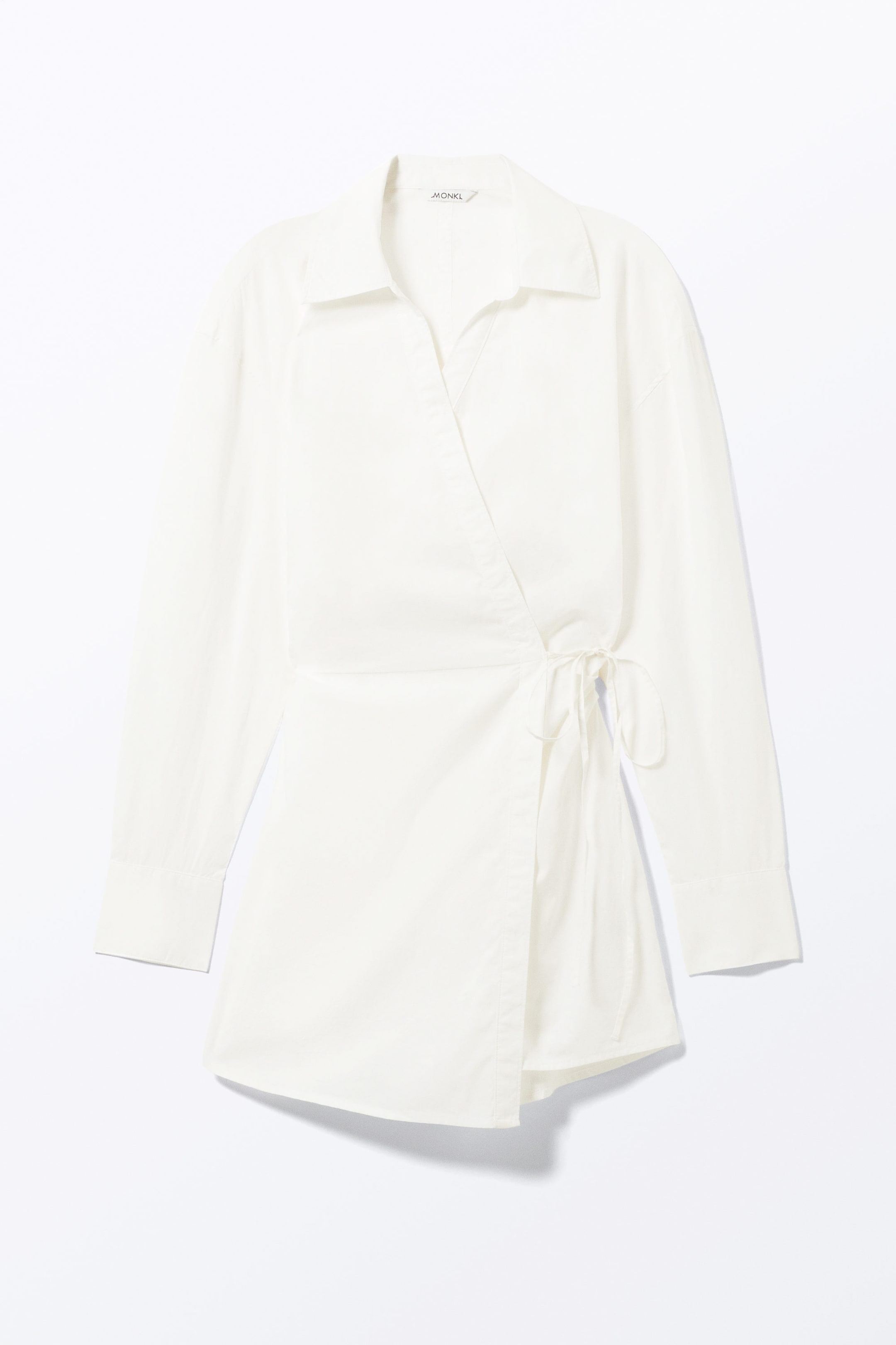 White - Long-Sleeved Mini Wrap Shirt Dress - 1