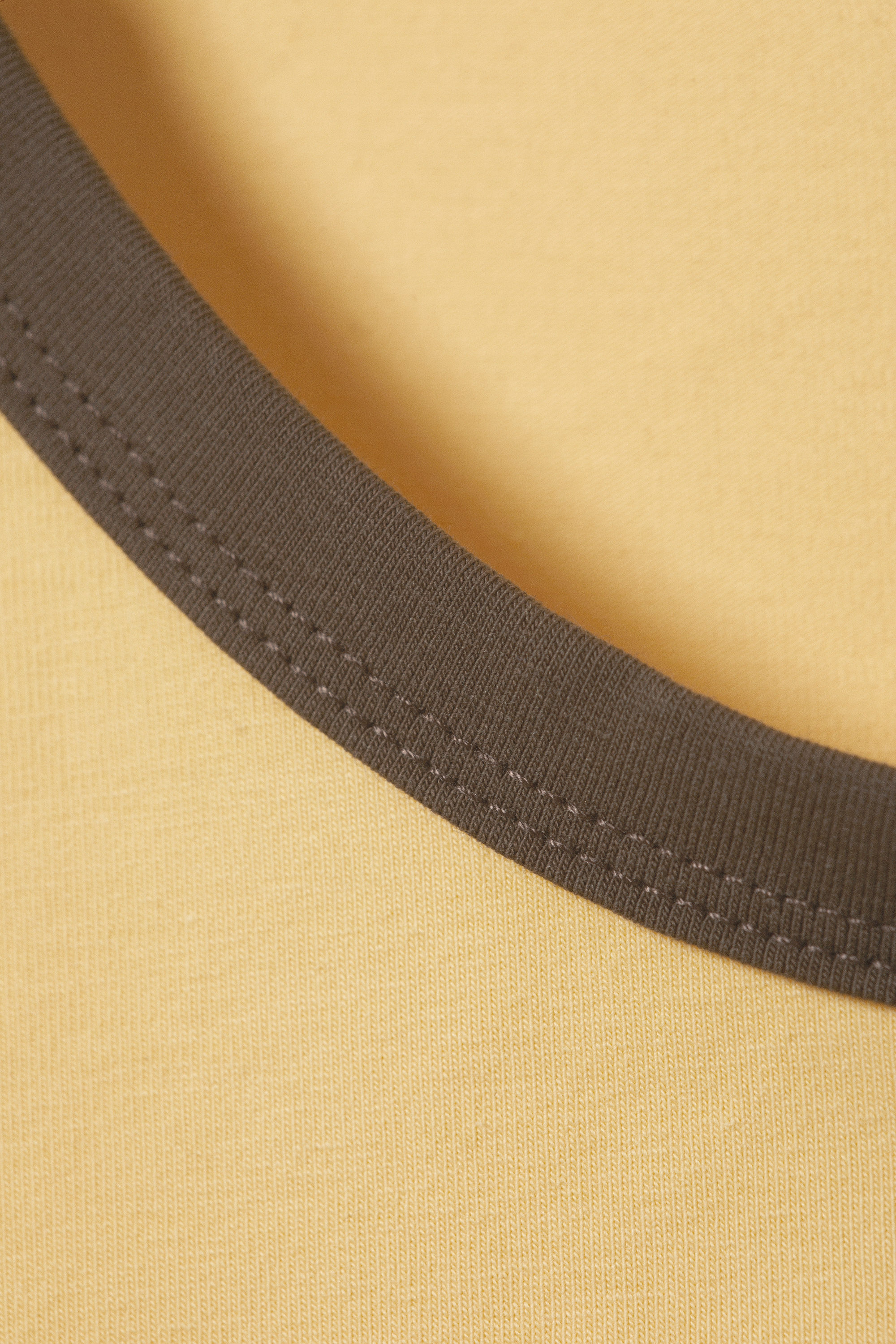 Yellow - Brown Binding - Short-Sleeved Cowl Neck Top - 5