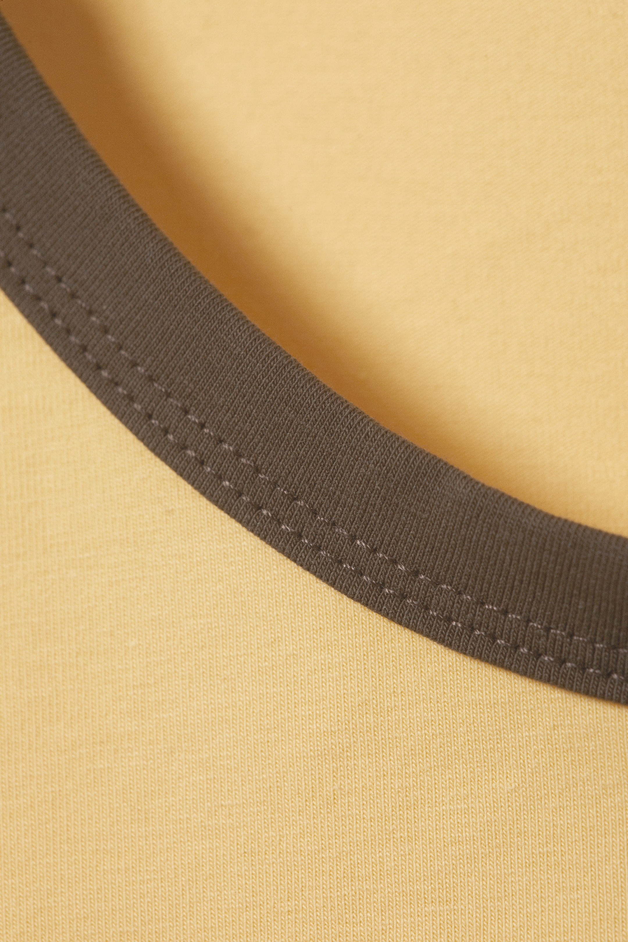 Yellow - Brown Binding - Short-Sleeved Cowl Neck Top - 2