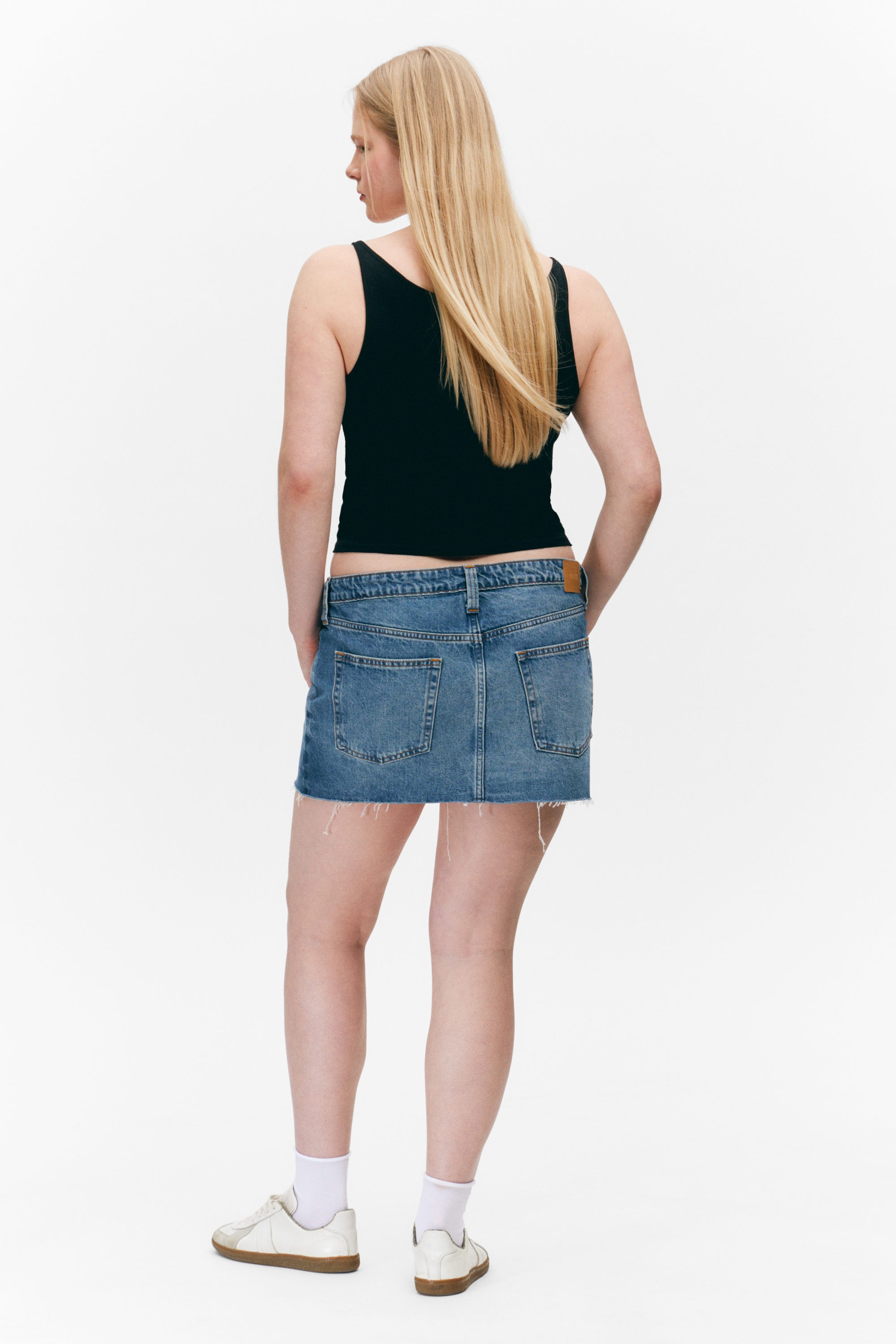 Mountain Blue - Medium Blue - Low Rise Raw Hem Mini Denim Skirt - 2