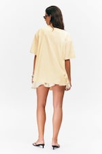 Striped Light Yellow - Oversized Short-Sleeved Cotton Poplin Shirt - 2
