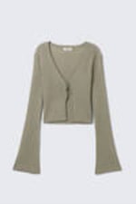 Khaki Green - Ribbed Tie-Front Cardigan - 4