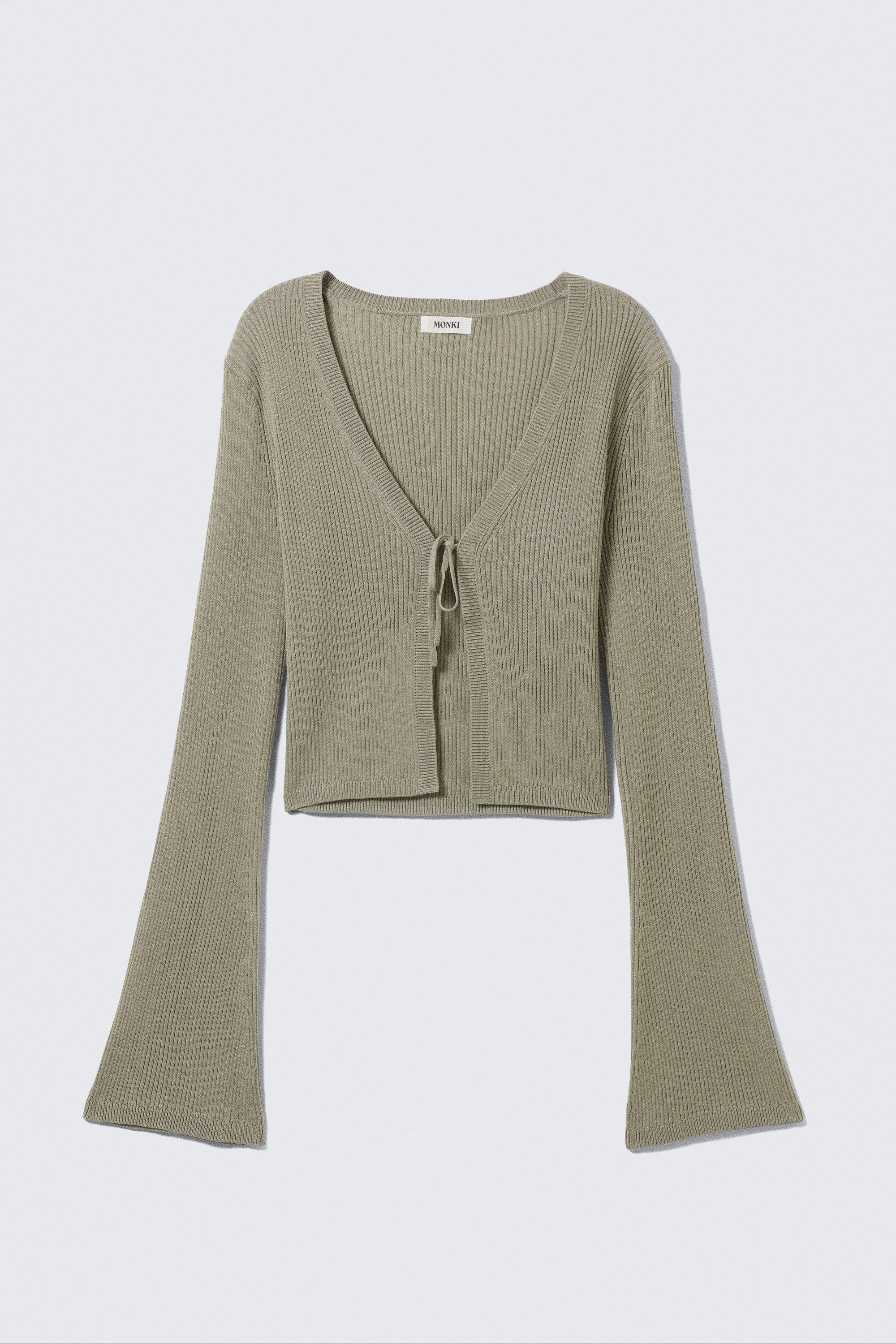 Khaki Green - Ribbed Tie-Front Cardigan - 4
