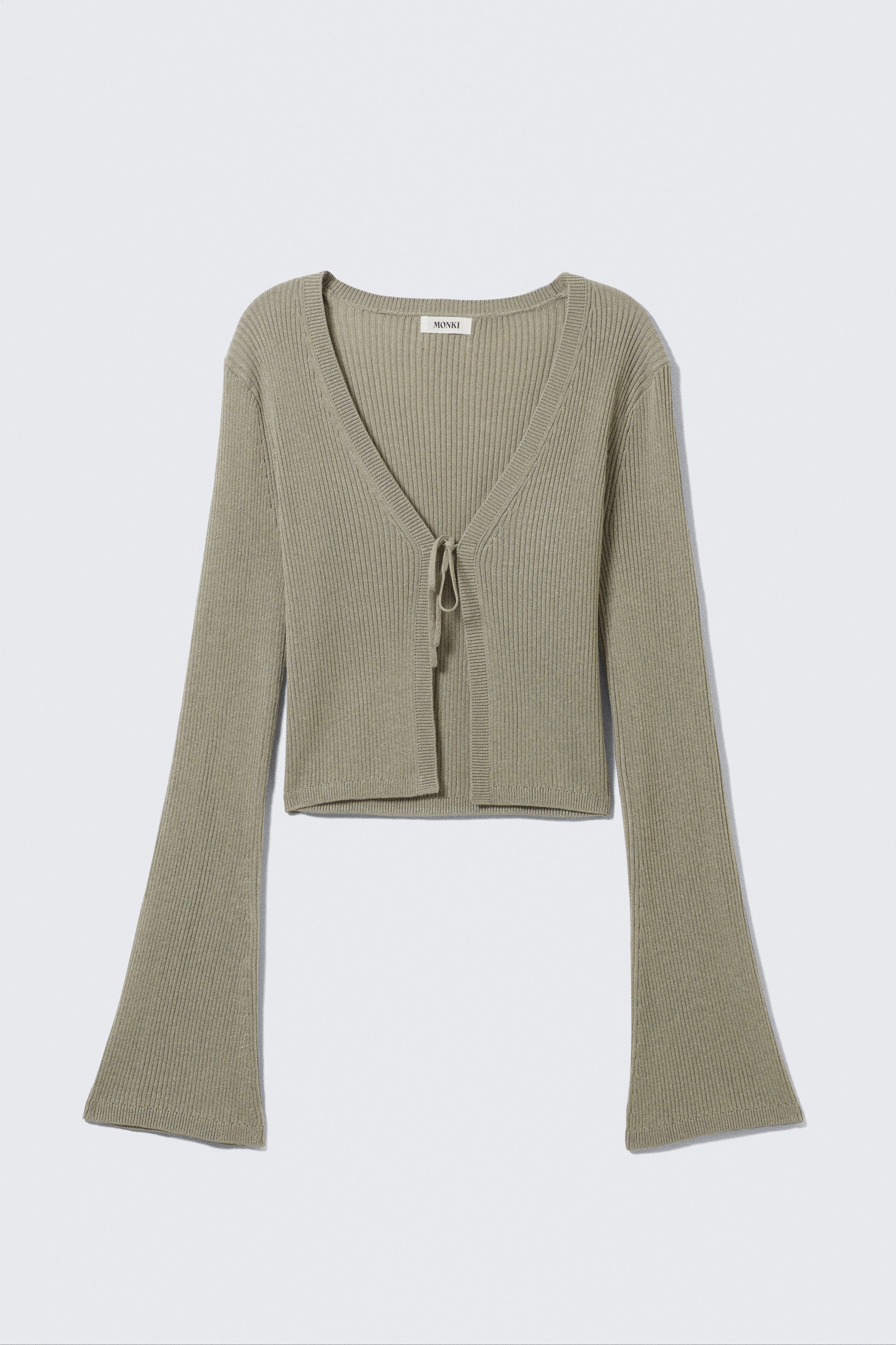 Khaki Green - Ribbed Tie-Front Cardigan - 3