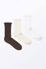 Brown/Beige/White - 3-pack Frill Socks - 0