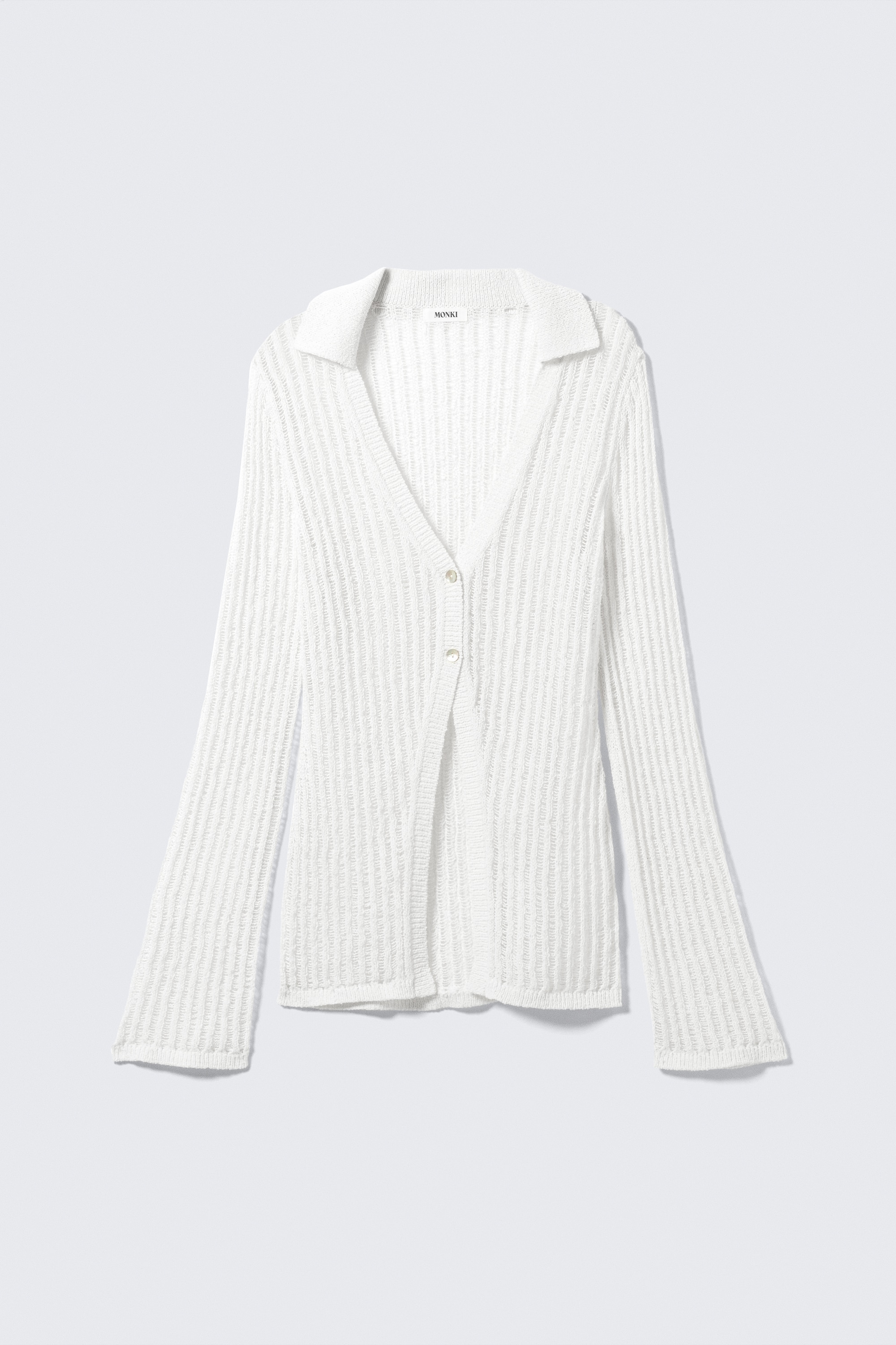 Cardigan a maglia aperta con scollo a V - Bianco polvere/Verde kaki