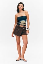 Dark Turquoise - Sunset - Printed Mesh Bandeau Top - 1