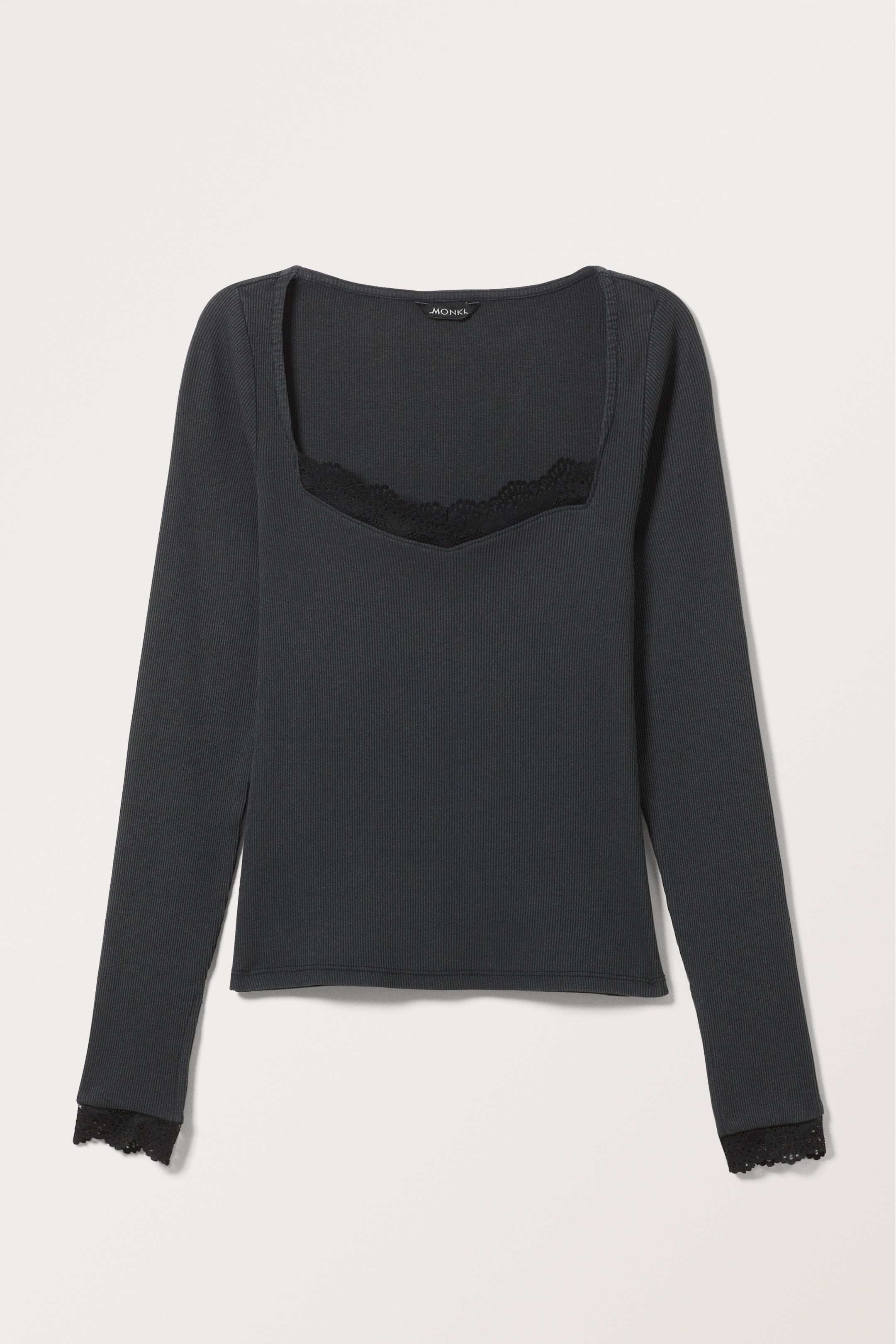 Größeres Bild ansehen: Eng anliegendes Longsleeve mit Spitzenbesatz - Verwaschenes Schwarz - Ladies | H&M DE 1