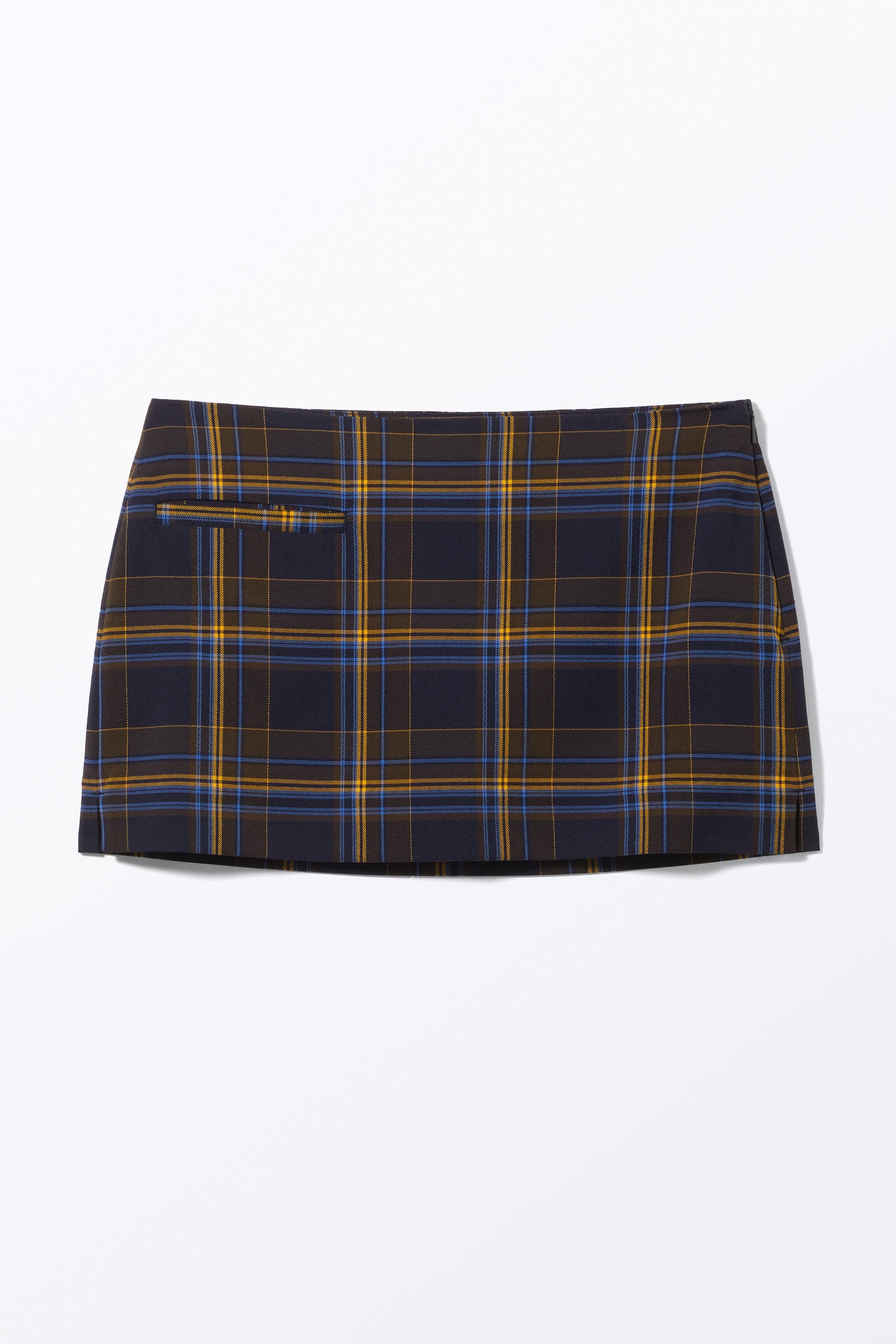 Dark Blue Check - Low Waisted Mini Suiting Skirt - 3