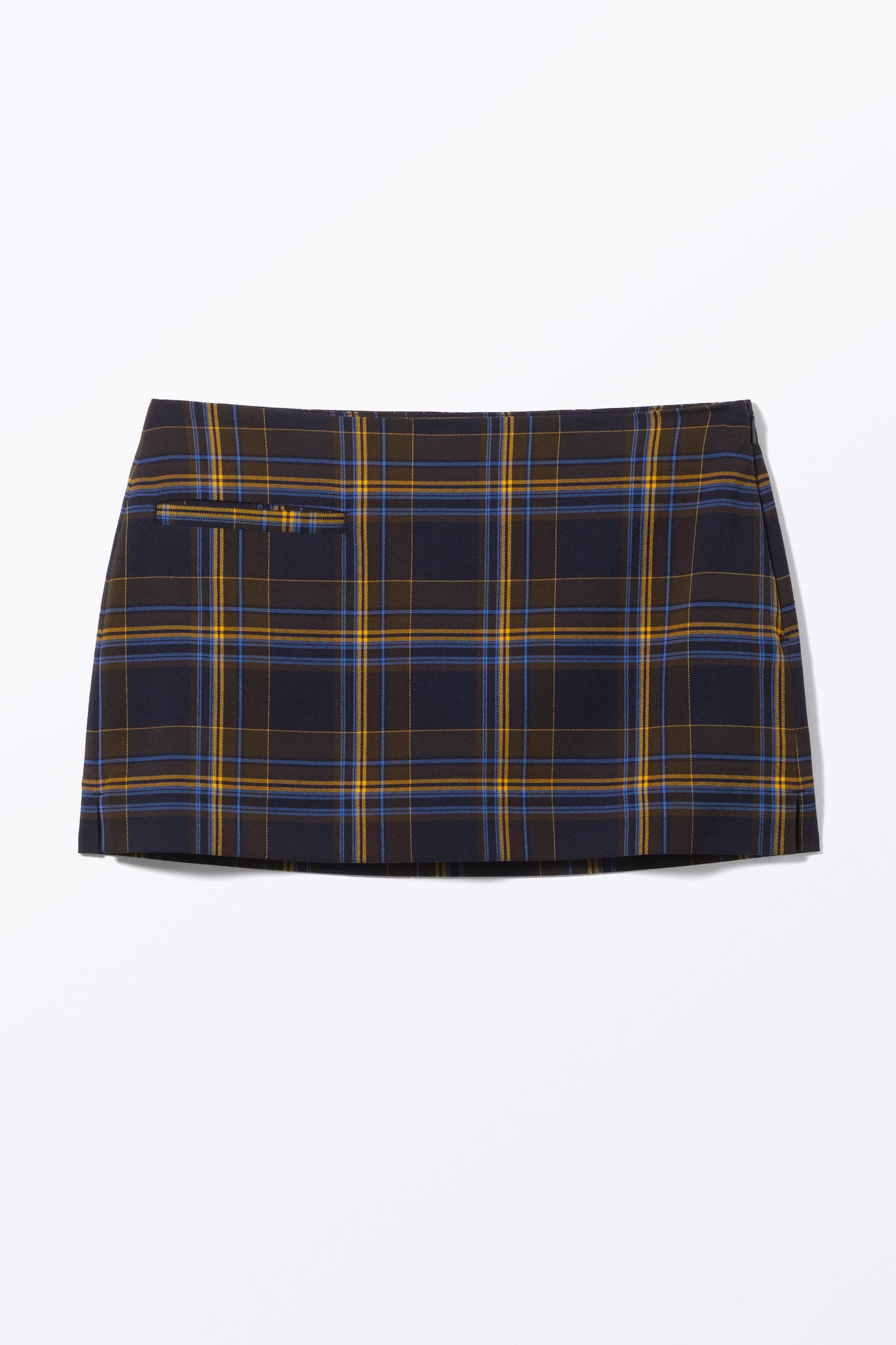 Dark Blue Check - Low Waisted Mini Suiting Skirt - 0