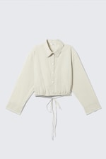 Light Green - Cropped Cotton Poplin Drawstring Night-Shirt - 0