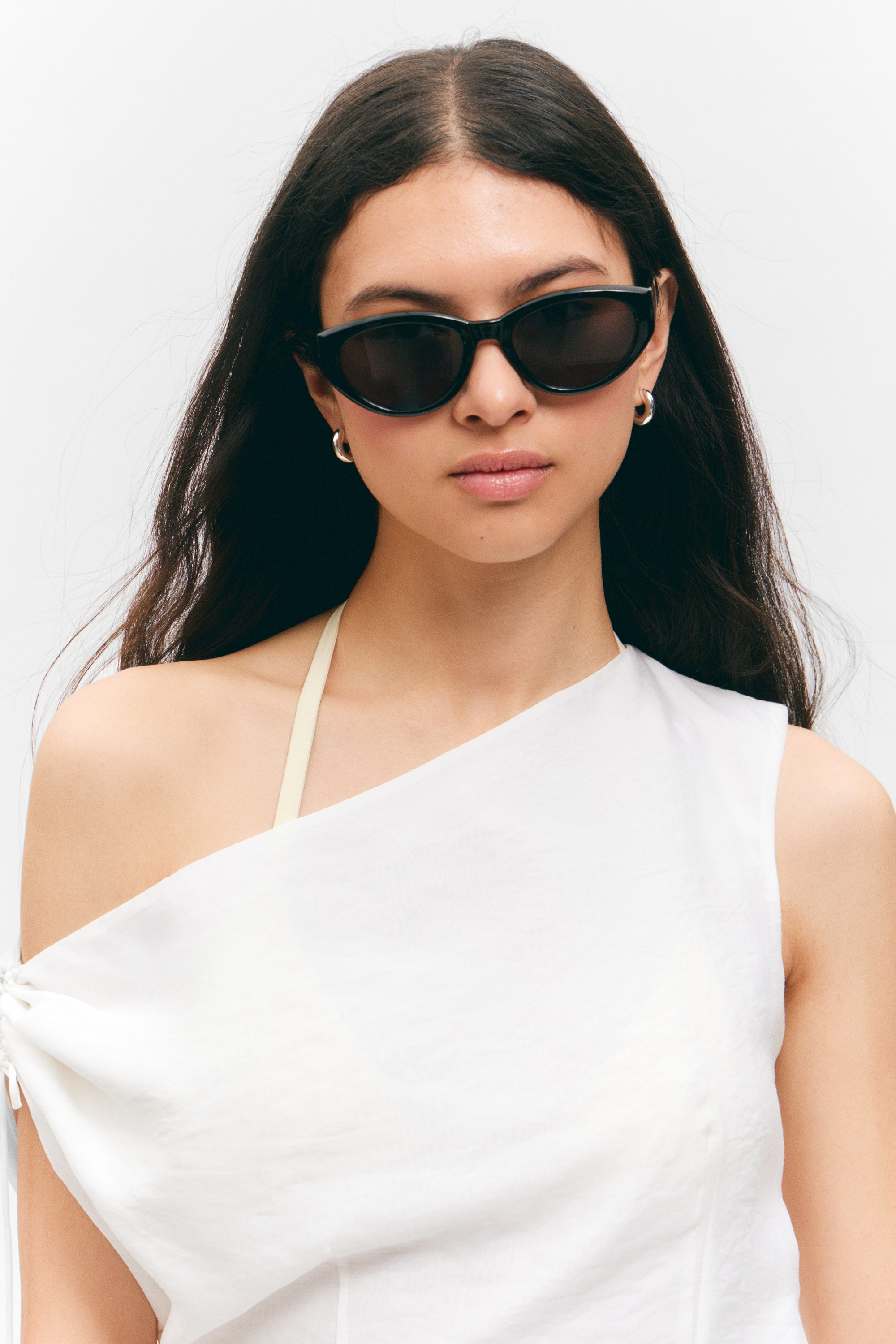 Black - Black Lenses - Angular CatEye Sunglasses - 1