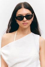 Schwarz - Schwarze Gläser - Eckige Cat-Eye-Sonnenbrille - 0