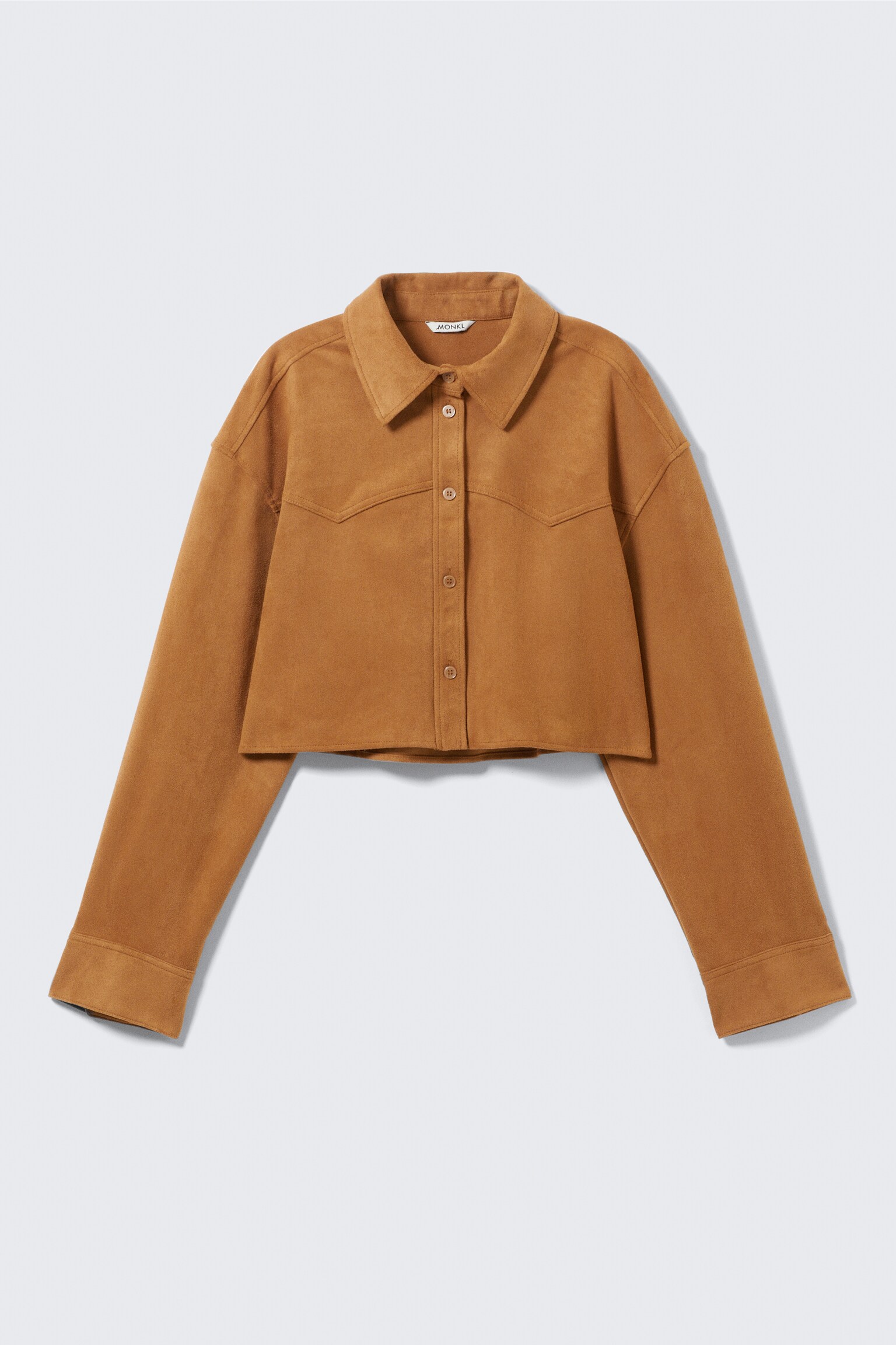 Cropped Faux Suede Western Shirt - Brown - 2