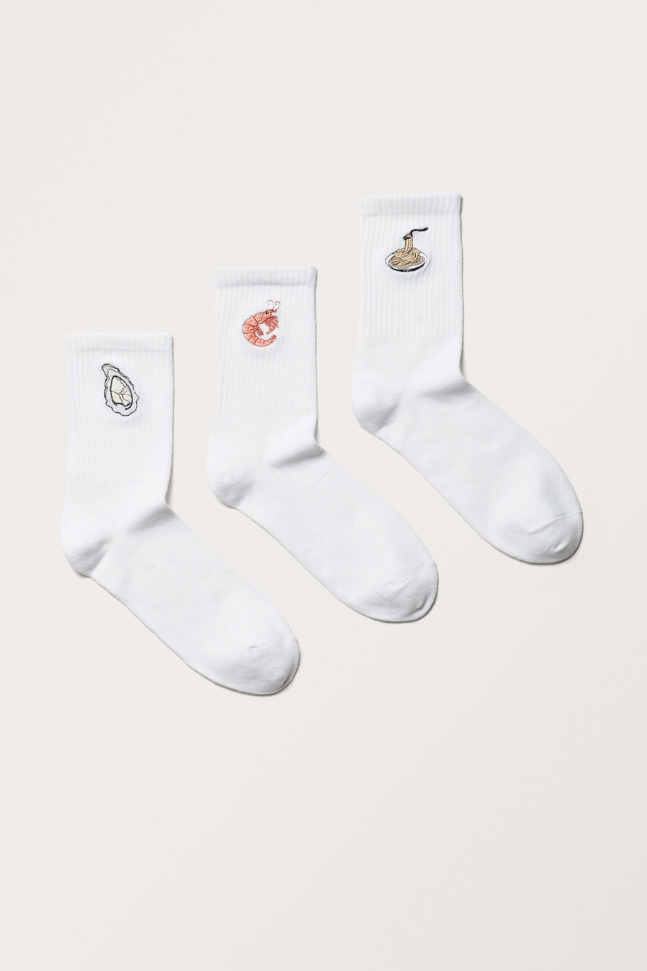 White Embroidered Food - 3-pack Embroidered Socks - 0