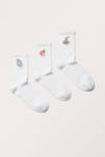 White Embroidered Food - 3-pack Embroidered Socks - 0
