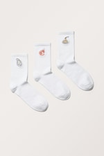 Vit broderad mat - 3-pack broderade strumpor - 0