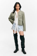 Light Dusty Khaki Green - Detachable Sleeve Cotton Jacket - 2
