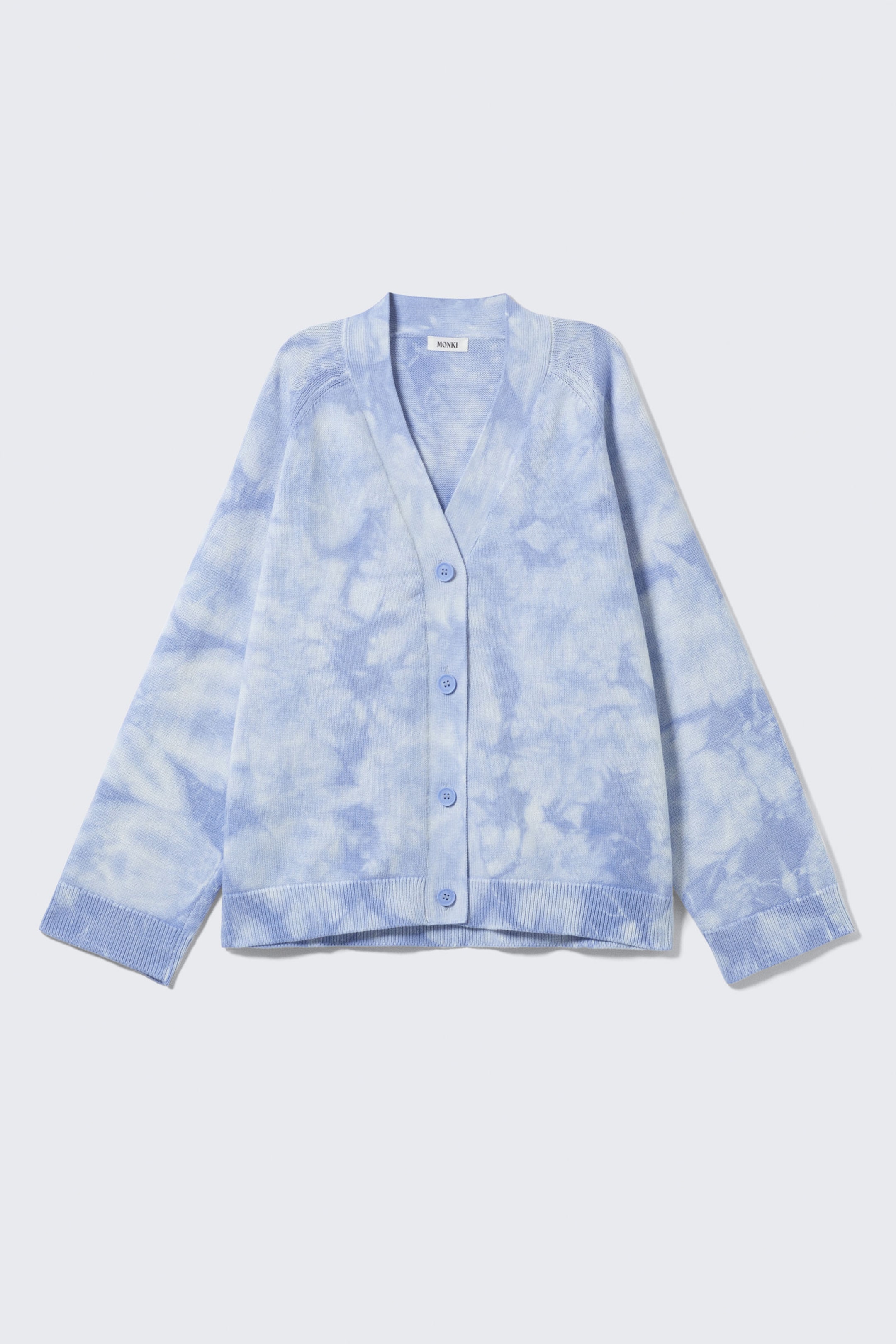 Washed Blue - Tie-dye - Jacquard Knitted Cotton Cardigan - 3
