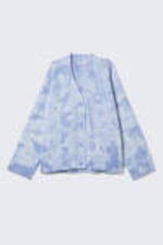Washed Blue - Tie-dye - Jacquard Knitted Cotton Cardigan - 3