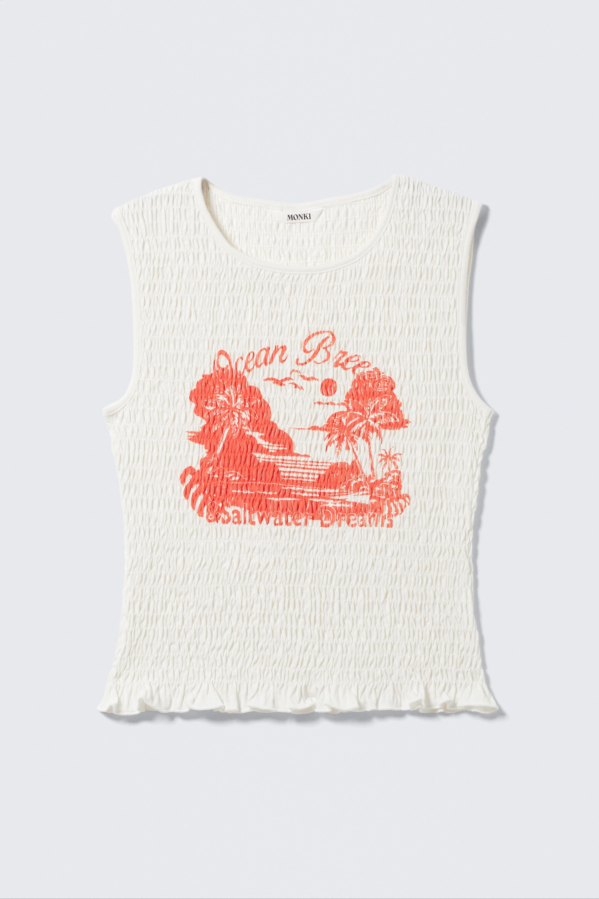 White - Ocean Breeze - Smocked Slim-Fit Tank Top - 4