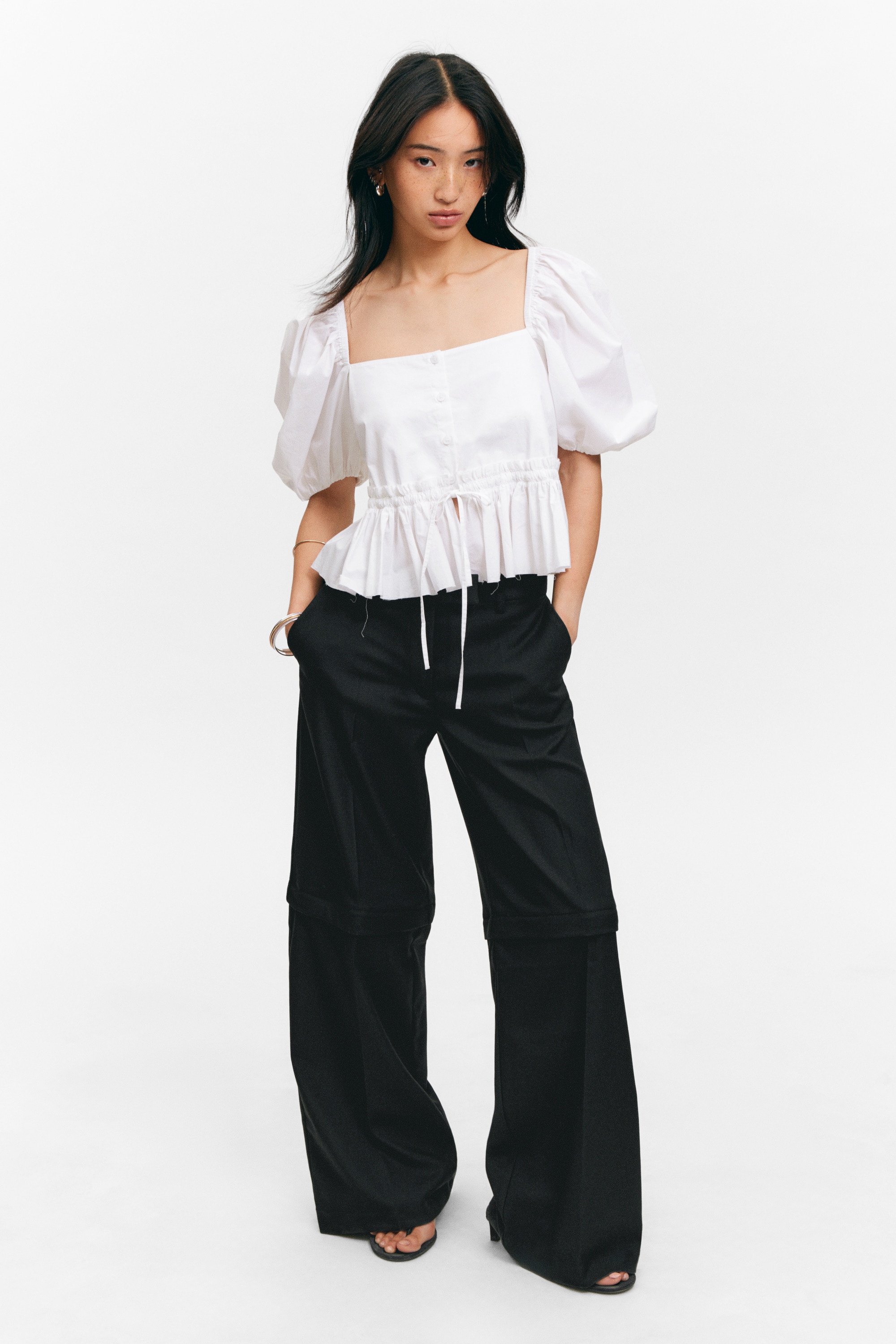 Afritsbare pantalon met lage taille - Zwart