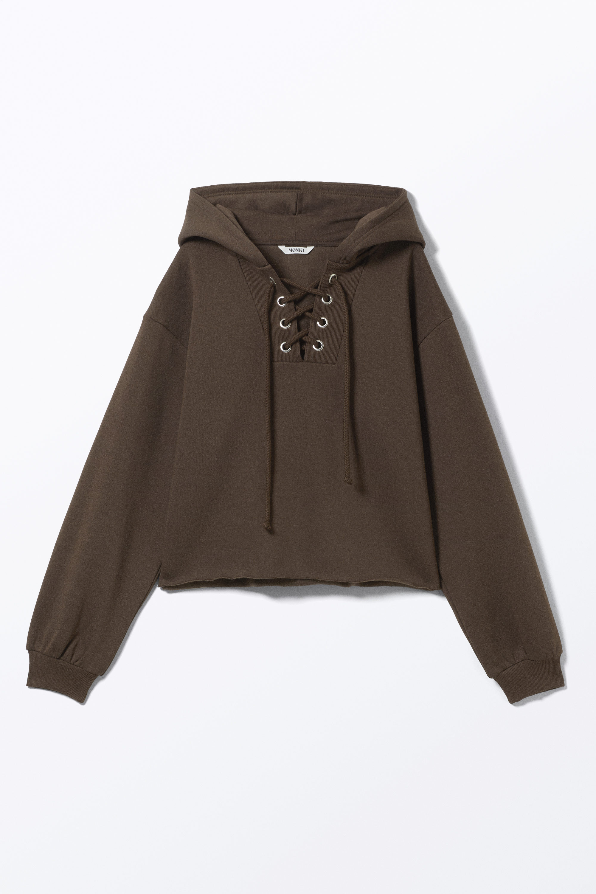 Dunkelbraun - Kurzer Hoodie mit Schnürdetails - 3
