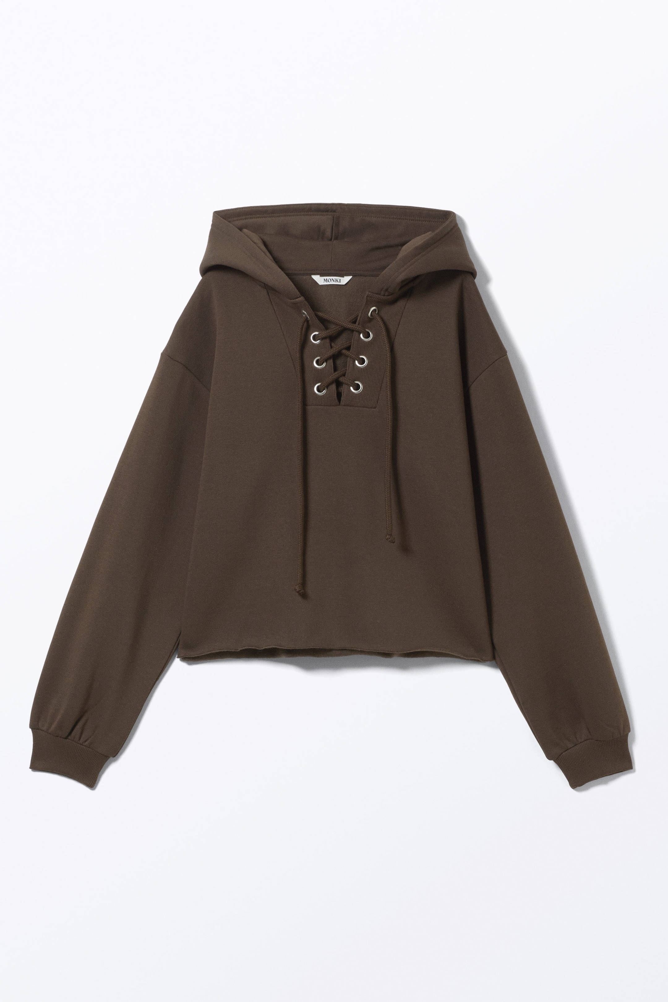 Dark Brown - Cropped Lace-up Hoodie - 1