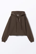 Dark Brown - Cropped Lace-up Hoodie - 0