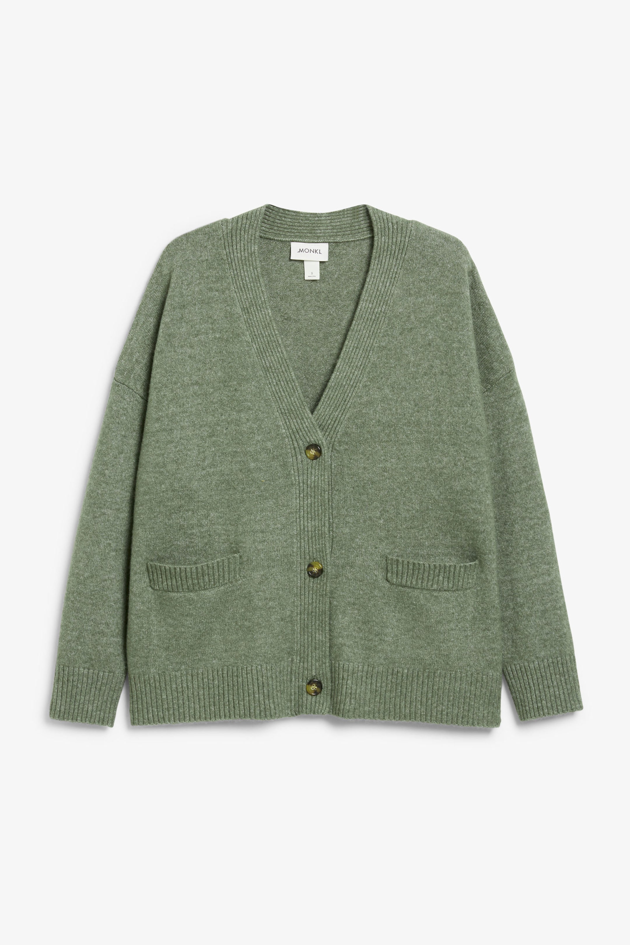 Khaki green - Relaxed knitted cardigan - 0