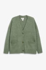 Khaki green - Relaxed knitted cardigan - 0