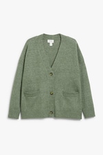 Khaki - Lockere khakigrüne Strickjacke - 0