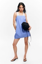 Blue - Tie-Back Twill Mini Dress - 0