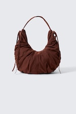 Dark Brown - Ruched Crescent Shoulder Bag - 0