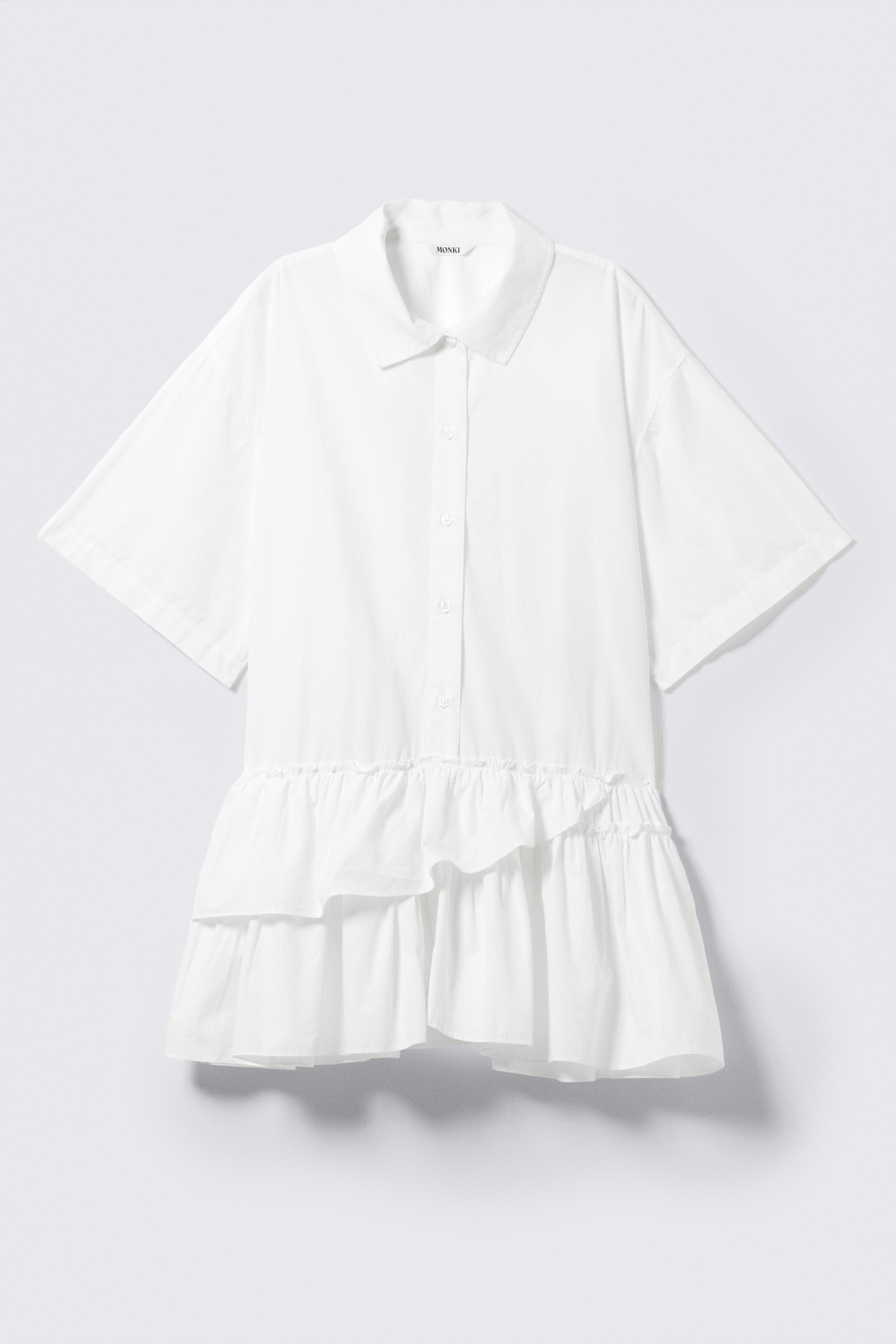 Oversized Ruffled Mini Shirt Dress - White/Khaki Green/Beige - 2