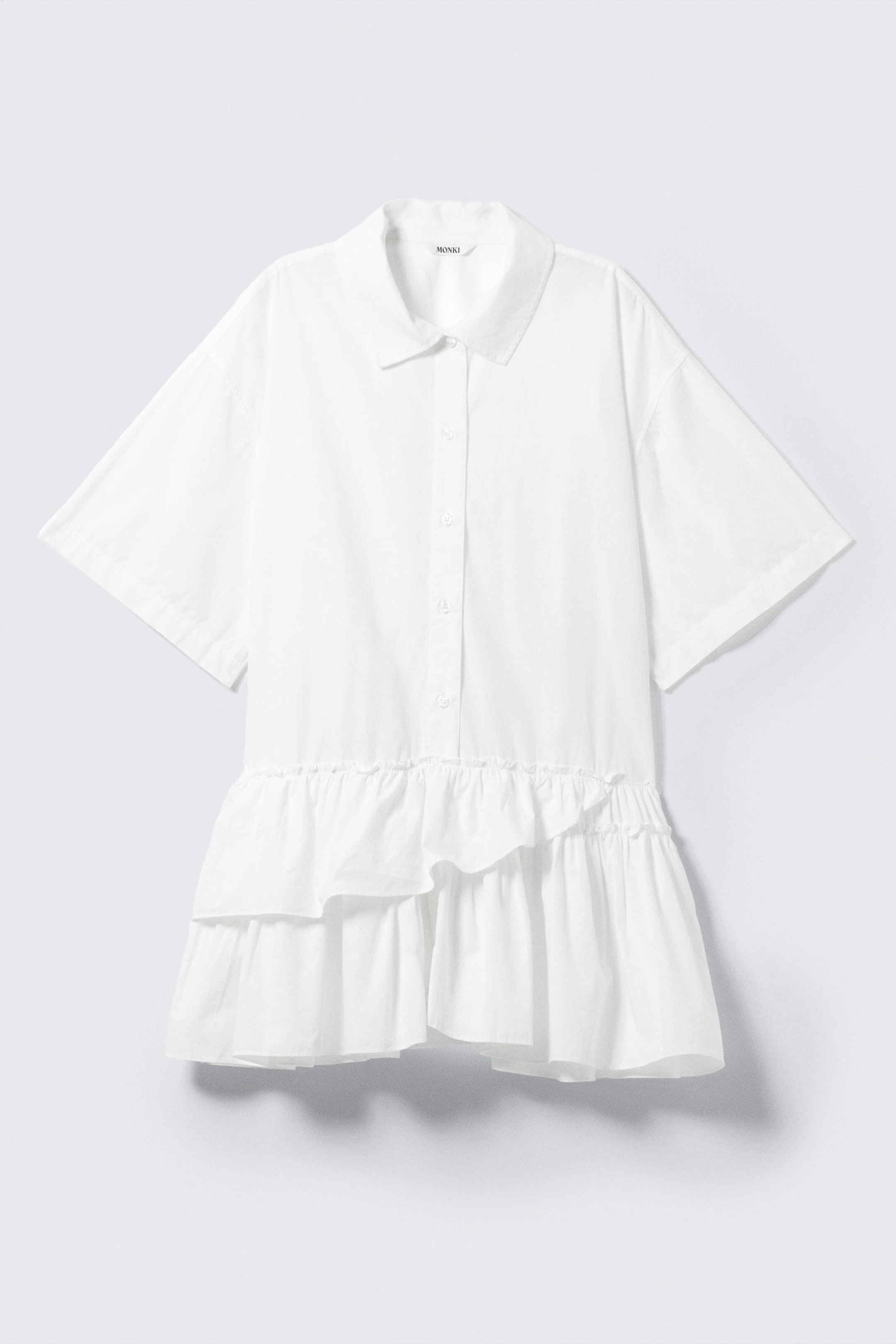 Weiß - Oversized Mini-Hemdkleid mit Rüschen - 4