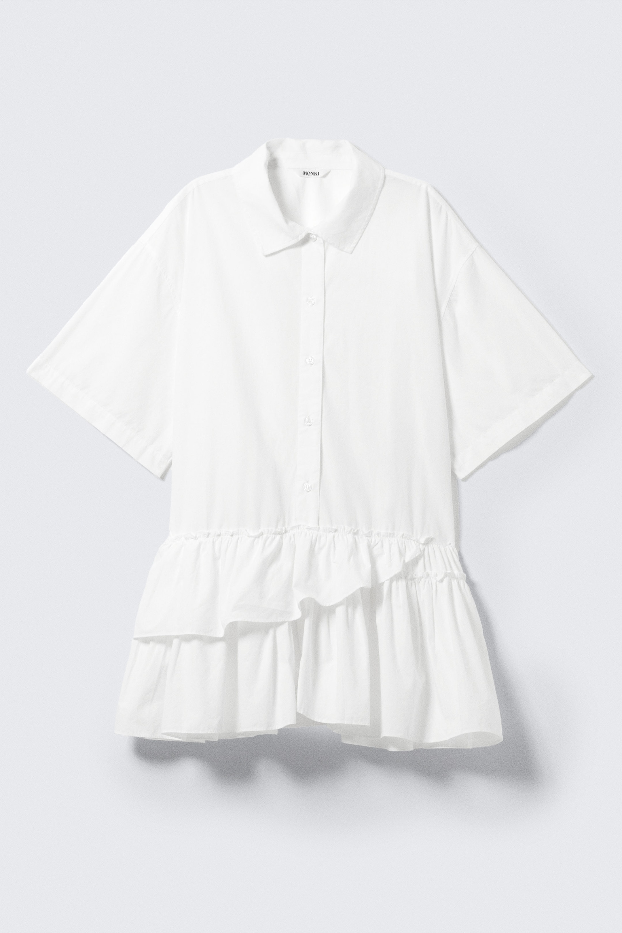 Wit - Oversized mini-overhemdjurk met ruches - 4