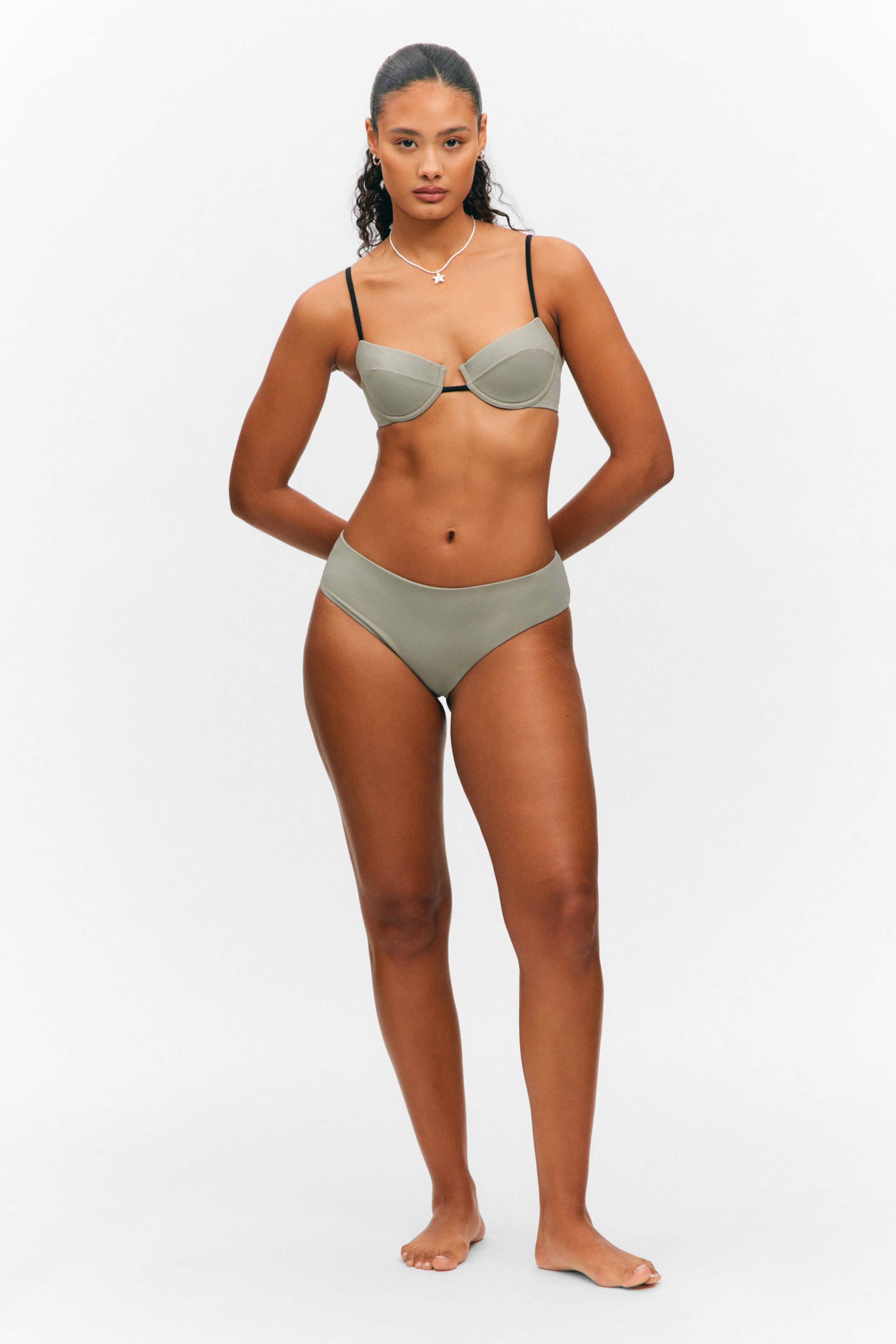 Light Khaki Green - Underwired Padded Bikini Top - 2