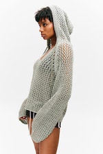 Helles Khakigrün - Grobstrick-Kapuzenpullover - 1