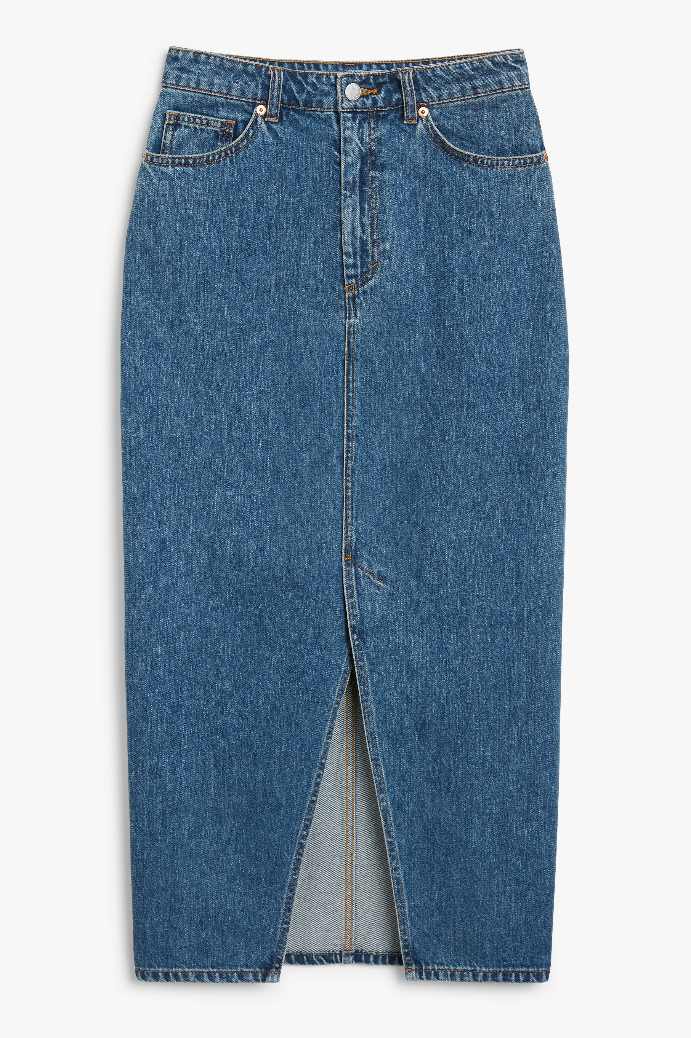 Mellanblå - Midilång denimkjol - 0