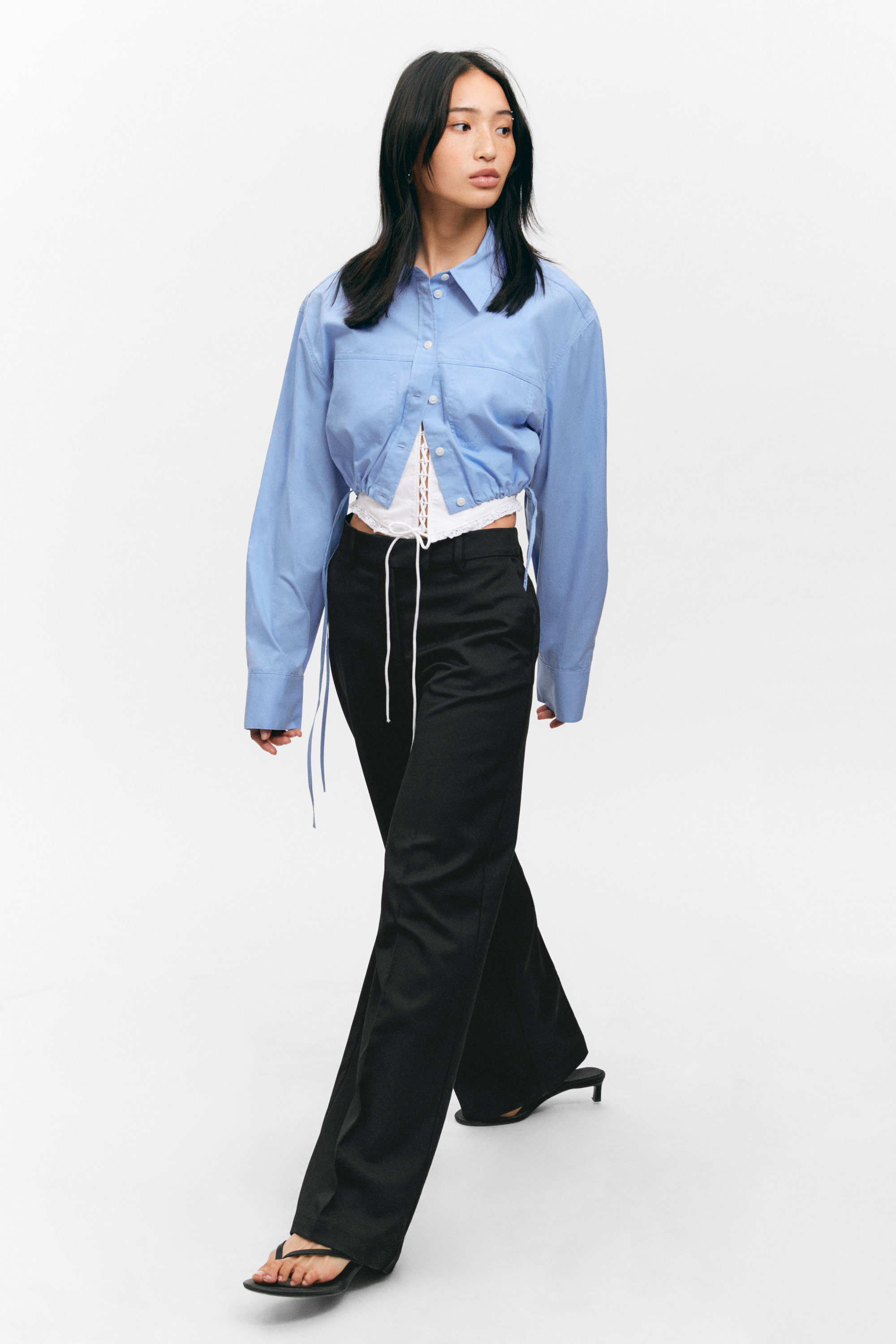 Black - Low Waisted Pleated Suiting Trousers - 2