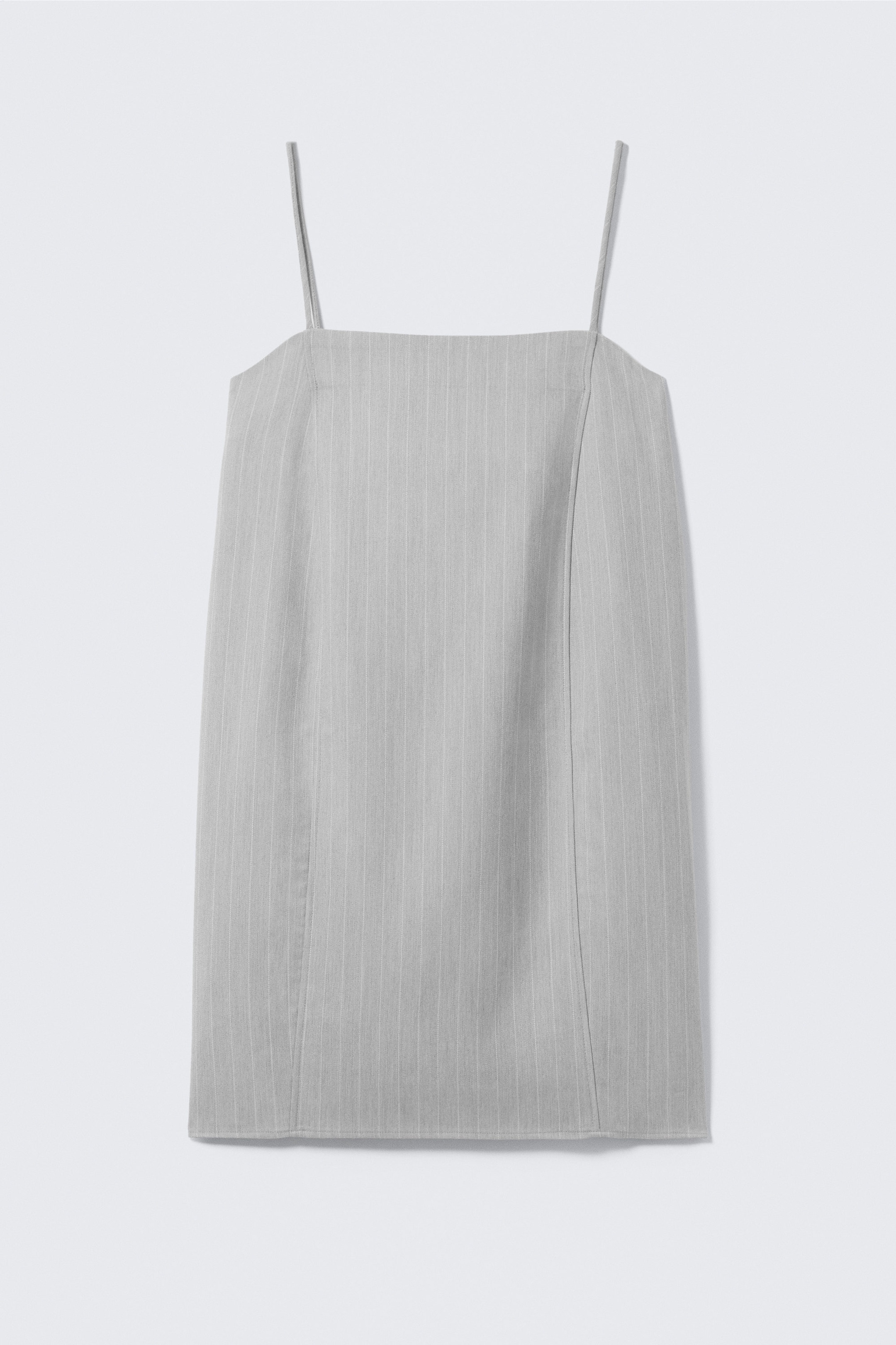 Light Grey - Pinstripe - Tie-Back Twill Mini Dress - 4