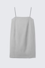 Light Grey - Pinstripe - Tie-Back Twill Mini Dress - 4
