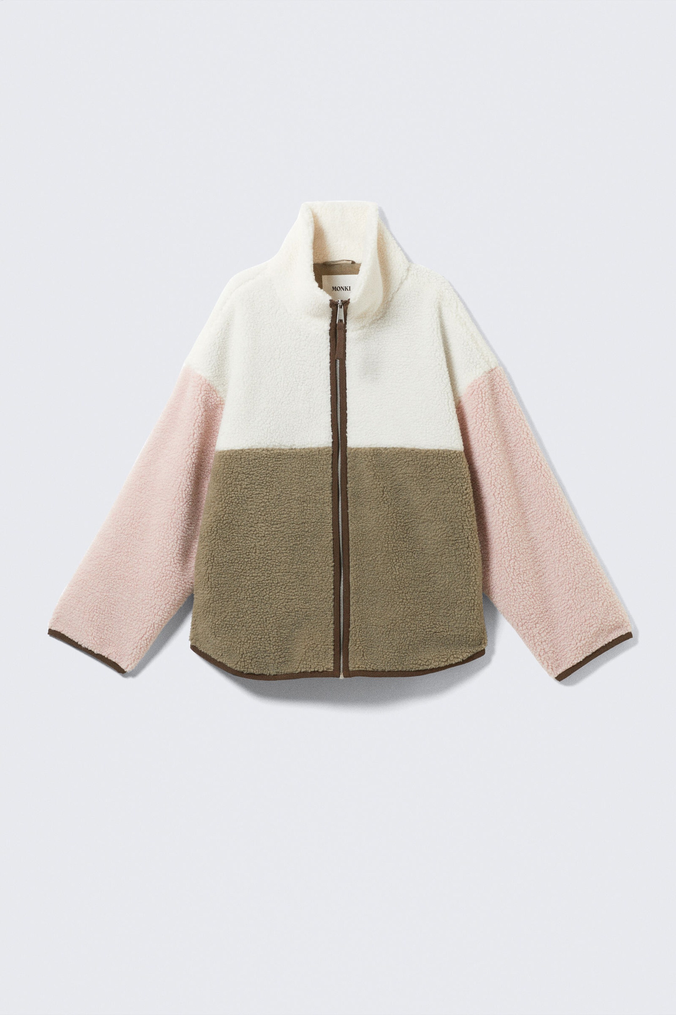 White/Khaki/Pink - Ledig fleecejacka med dragkedja - 4