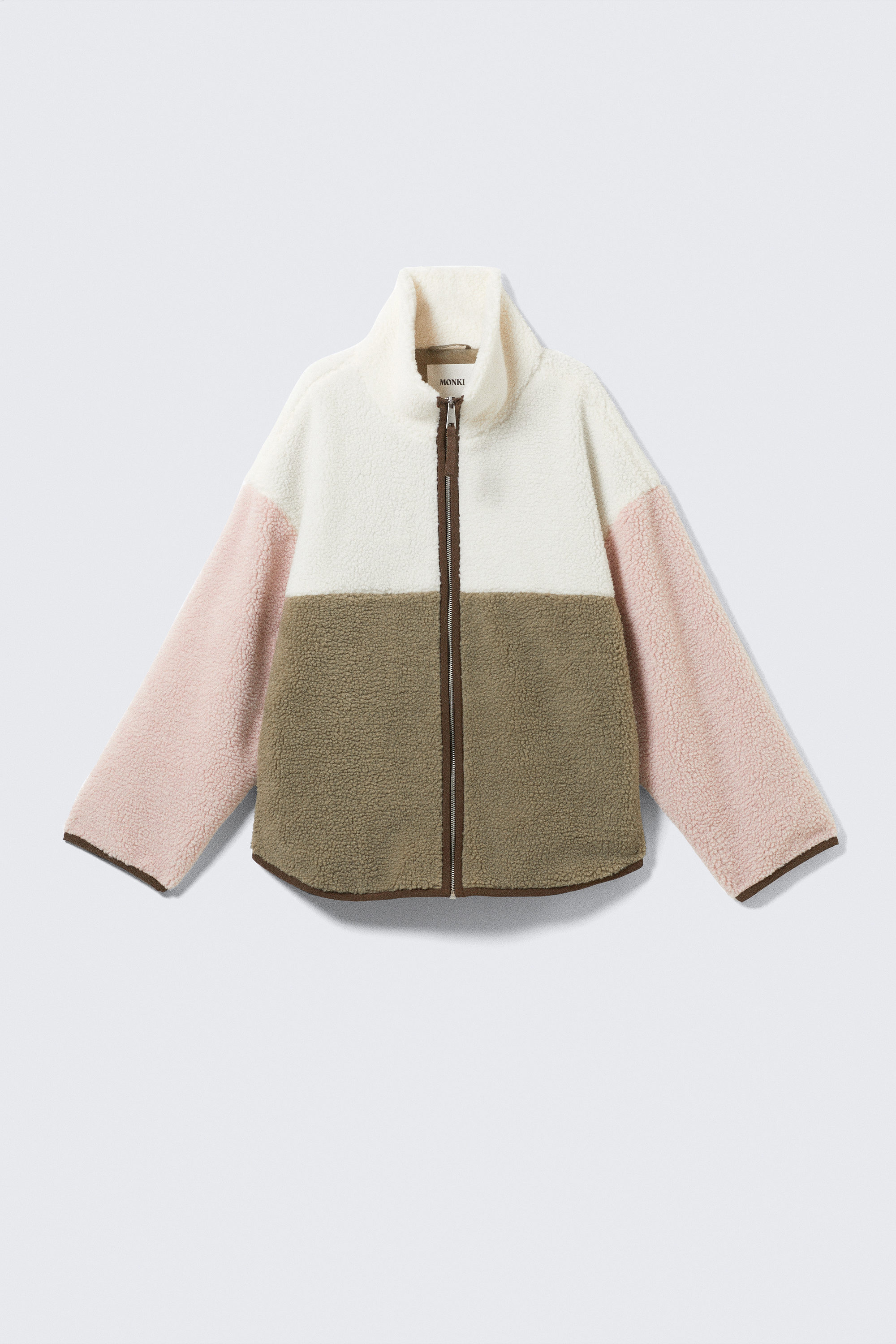 White/Khaki/Pink - Loose Fleece Zip Jacket - 4