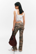 Paisley Patterned - Frayed Low Waist Twill Trousers - 4