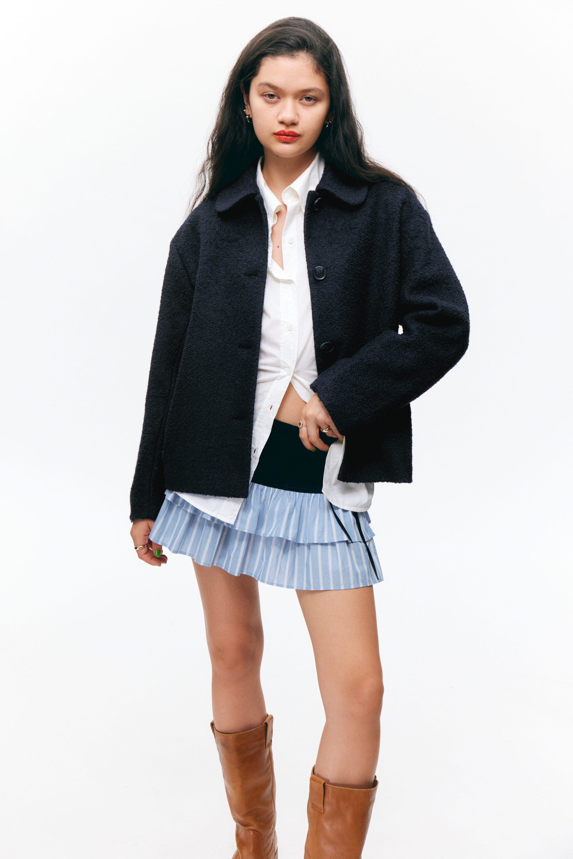Navy Blue - Single-breasted Wool Blend Jacket - 1