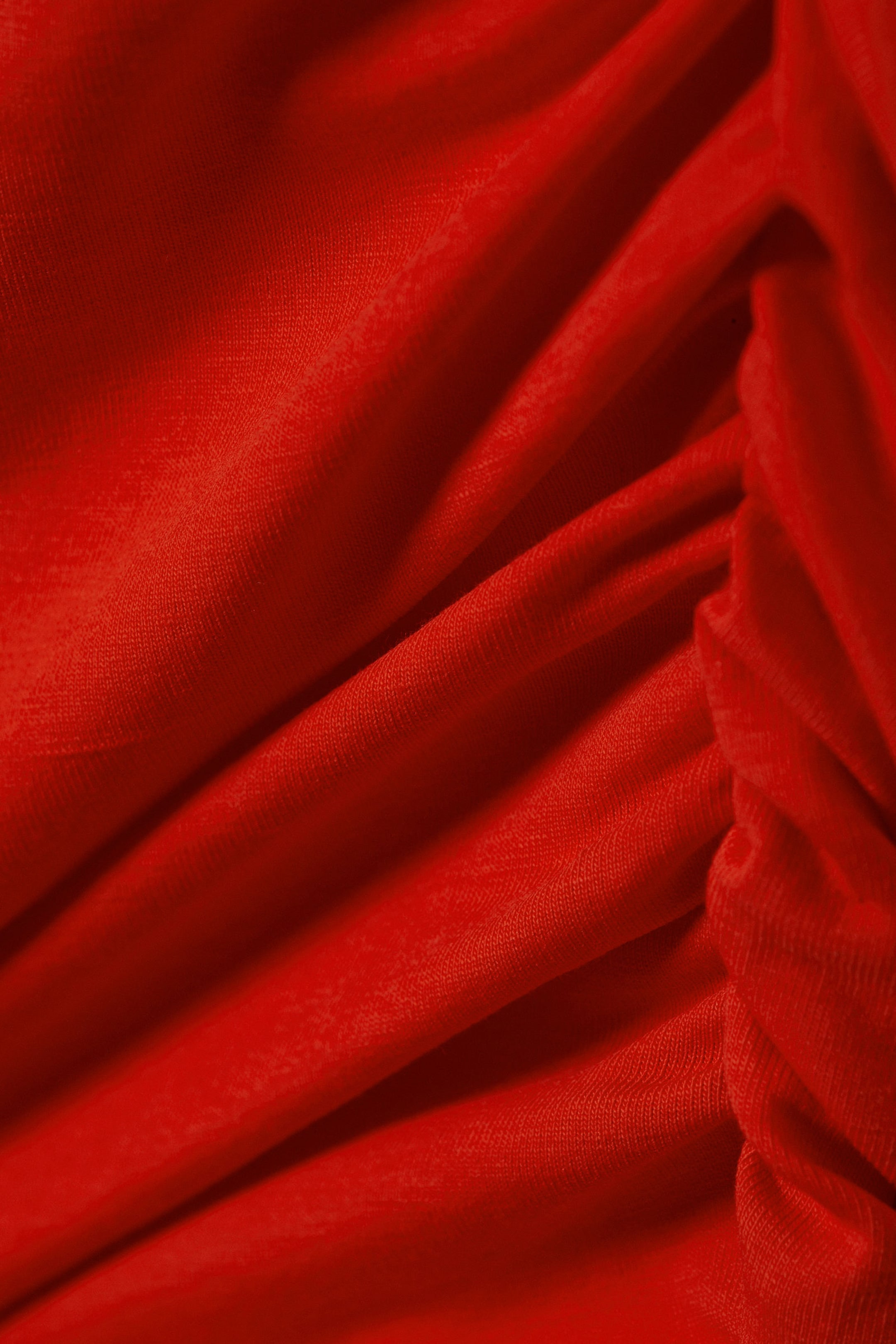 Bright Red - Gathered Jersey Mini Dress - 5